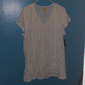 White casual smocked peasant shirt